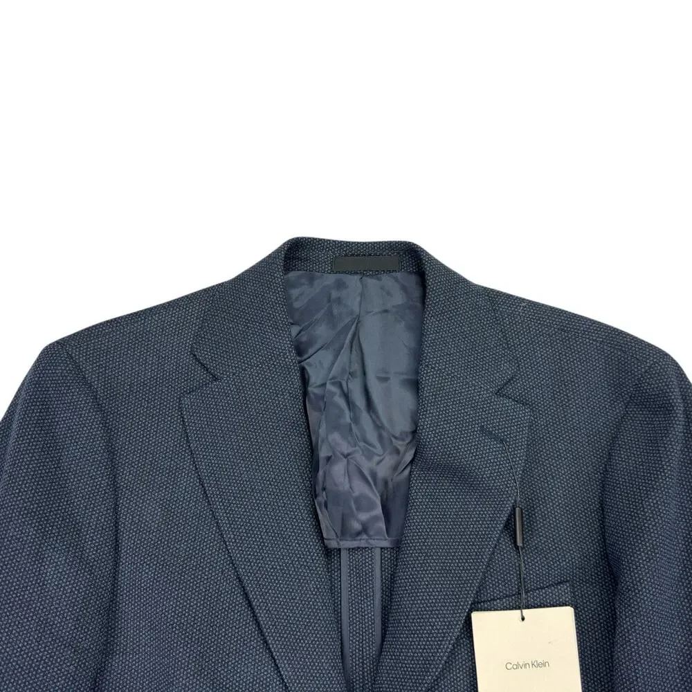 Calvin Klein Mens Slim Fit Wool Blend Textured Stretch Sport Coat Navy Blue 39S